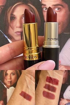 Mac 90s Lipstick, 90s Red Lipstick, Brick Red Lipstick Drugstore, Lorelai Gilmore Lipstick, Drugstore Lipstick Swatches, 90s Lip Color, Rachel Green Nails, 90s Revlon Lipstick, Rachel Green Makeup Look Tutorial