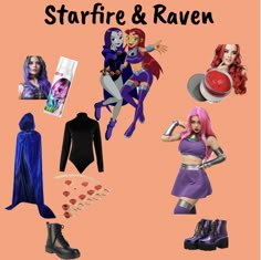 there are many different outfits and accessories on this page to describe the characters in starfire and raven