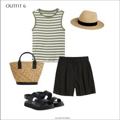 How To Add Accent Colors To Your Capsule Wardrobe: An Easy 3-Step Guide - Classy Yet Trendy Maternity Capsule Wardrobe, Matching Top And Skirt, Classy Yet Trendy, Olive Shorts, Summer Capsule Wardrobe, Capsule Outfits, Instagram Outfits, Wardrobe Basics, Striped Tank Top