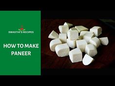 how to make paneer with white cubes on a cutting board and green background