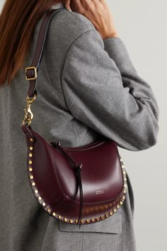 Expensive Purses, Burgundy Bag, Fall Bags, Moon Studs, Mode Inspo, Studded Leather, Fashion Outfit, Cloth Bags