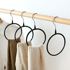 Twoworld 5pcs Belt Ring Hanger Accessory Holder Heavy Duty Metal Loop Towel Tie Scarf Creative Scarf Hangers Black This clothes hanger rack is made of tough metal material and forged to be heavy duty.Big metal loop is suitable for hanging scarves, bikini and other underwears on.Big loop hanger suits underwear or scarf or other cloth in the shape of strap. The belt ring hanger easily organizes your belts and scarves.The closet hanger is not only can be used for pants but is also suitable for scar Closet Hanger, Closet Organized, Clothes Hanger Rack, Hanging Scarves, Accessory Holder, Closet Hangers, Scarf Holder, Scarf Hanger, Belt Ring