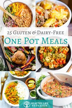 the 25 gluten and dairy - free one pot meals are ready to be eaten