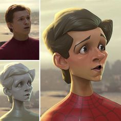 three different pictures of spider - man and the amazing spider - man, each with their own facial expression