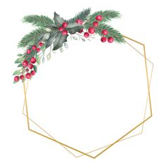 a christmas wreath with holly branches and red berries in the center on a white background