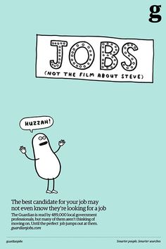 an advertisement for jobs with a cartoon character