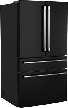 a black refrigerator freezer with two drawers