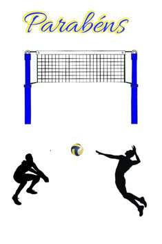 two silhouettes of people playing volleyball in front of a net with the words patabens on it