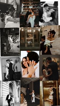 a collage of black and white photos with people dancing in them, one man is holding the other woman's hand