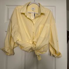 Excellent Condition Yellow Button-up Shirt With Graphic Print, Classic Yellow Button-up Tops, Yellow Cotton Button-up Shirt, Yellow Button-up Blouse With Button Closure, Down Shirt, Button Down Shirt, Womens Tops, Yellow, Women Shopping