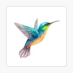 a watercolor painting of a hummingbird flying in the air with its wings spread