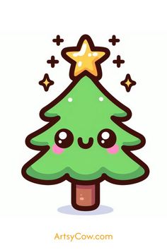 a green christmas tree with a star on it's top and the words merry written in