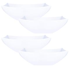 three white bowls sitting side by side on top of each other in front of a white background