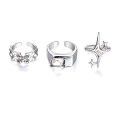 PRICES MAY VARY. Package: 4Pcs silver Y2K rings, you can wear them individually, as stacking rings, or as you like. Material: high quality copper, silver plated, elegant and luxurious appearance Perfect Gift Idea: The stylish and beautiful rings are perfect for your girlfriend, daughter, mother and wife Suitable for any occasion: suitable for Christmas, Halloween, Thanksgiving, daily wear, parties, anniversaries, birthdays and other special occasions 100% Satisfaction Guarantee: To ensure you ar Trendy Metal Crystal Promise Ring, Trendy Silver Crystal Promise Ring, Trendy Alloy Promise Ring, Trendy Silver Alloy Midi Rings, Silver Alloy Promise Ring, Trendy Metal Crystal Open Ring, Trendy Open Crystal Ring, Trendy Silver Metal Midi Rings, Silver Y2k