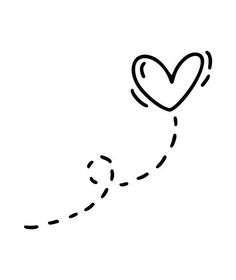 a black and white drawing of a heart shaped balloon flying in the air with a trail going through it