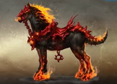 a horse that is on fire with flames coming out of it's back legs