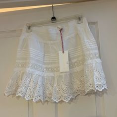 New With Tag. Loveshackfancy Size L Lace Eyelet Detail White Skirt With Smocked Waist Detail Goes With Anything Don’t Wait Until Summer When This Will Be $300 Everywhere! I Do Not Have The Blouse You Can Wear Any Blouse With This :) White Ruffle Mini Skirt, Hollister Style, White Eyelet Skirt, Pink Denim Skirt, Mini Skirt Summer, Beach Inspo, Eyelet Skirt, Ruffle Mini Skirt, Tie Dye Cotton