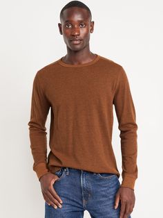 crew neck long sleeves relaxed fit hits at hip model is approx.  6'1" and wears size mmachine wash according to the care instruction label  . Best Holiday gift for Men , perfect T Shirts for Christmas! Holiday Gifts For Men, Old Navy Men, Waffle Knit Sweater, Knitted Tshirt, Outerwear Sweater, Waffle Knit, Long Sleeve Pullover, Pullover Styling, Old Navy