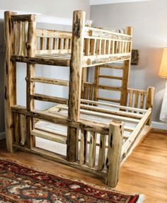 Our Cedar Log Bunk Beds are made from solid cedar wood, adding a rustic and natural charm to any room. These durable bunk beds can be customized to your specific size and style requirements. For inquiries or to discuss your custom options, feel free to send us a message! Log Bunk Beds, Cat Homes, Bunk Bed Frame, Solid Wood Bunk Beds, Wood Bunk Bed, Log Cabin Furniture, Deer Camp, Twin Over Full Bunk Bed, Cedar Log