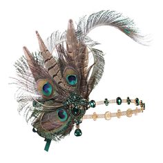 PRICES MAY VARY. Material: 1920 peacock head dress made of peacock feathers, crystal rhinestones, gold tone alloy and satin ribbon. Size: One size fits most with hair clip and satin ribbon. Feature: Flapper girl accessories with gorgeous emerald crystals; Vibrant peacock feathers; Exquisite head chain and ribbon tie design. Design: The indian costume headdress for women consist of a feather hair clip and a crystal head chain. The ribbon band on back could be tied as bow-knot, making it elegant a 20s Hair Accessories, Roaring 20s Hair, Roaring 20s Hairstyles, Roaring 20s Accessories, 20s Accessories, 20s Hair, 1920s Costume, 1920s Headband, Gatsby Headpiece