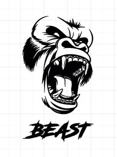 an angry gorilla head with the word beast on it