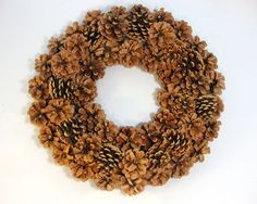 a wreath made out of pine cones on a white background