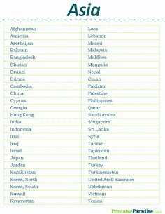 Printable List of Countries in Asia Countries Names List, Travel Country List, Asia Country And Capital List, General Knowledge Facts The World