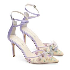 Lavender Heels, Pearl Wedding Shoes, Butterfly Heels, Hak Tinggi, Lavender Butterfly, Flower Heels, Wedding Shoes Low Heel, Lavender Silk, Ivory Wedding Shoes