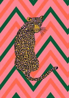 an image of a leopard on a chevron background