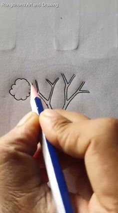 someone is drawing a tree with a pencil