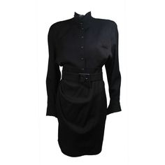 Thierry Mugler Black Wrap Style Dress Size Medium 1 Black Belted Evening Dress, Black Belted Business Dress, Elegant Black Belted Dress For Party, Fitted Black Belted Dress For Evening, Elegant Black Belted Evening Dress, Elegant Black Belted Dress For Evening, Elegant Belted Business Dress, Elegant Black Belted Dress For Work, Elegant Black Belted Dress For Office