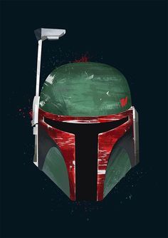 the boba fett helmet is painted in red and green