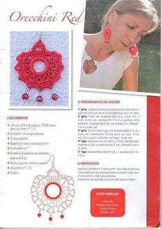 an instruction manual for crocheting earrings and necklaces in red, with instructions on how to make them