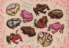 an image of different kinds of animals on a pink background with sprinkles