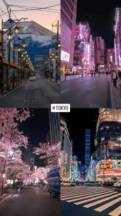 two pictures side by side with the same city at night