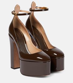 Tan Go Patent Leather Platform Pumps in Brown - Valentino Garavani | Mytheresa Valentino Platform Heels, Valentino Shoes Heels, Valentino Heels, Dr Shoes, Cute Shoes Heels, Fancy Shoes, Fame Dr, Girly Shoes, Shoe Inspo