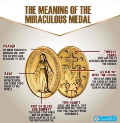 an image of the meaning of the miraculous medal, with information about it and its features