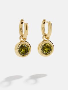 18K Gold Birthstone Drop Earrings - Peridot Ear Stack, Birthstone Earrings, Chic And Elegant, Birthstone Earring, Gold Plated Sterling Silver, Personal Touch, Ear Piercings, Birthstone