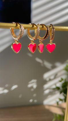 Valentines Day Gifts For Girlfriend, Hoop Earrings With Charm, Pink Heart Jewelry, Gold Huggie Hoop Earrings, Sweet 16 Gifts, Gifts For Girlfriend, Valentines Day Presents, Heart Hoop Earrings, Gold Filled Hoops