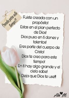 a white flower sitting on top of a piece of paper with words written in spanish