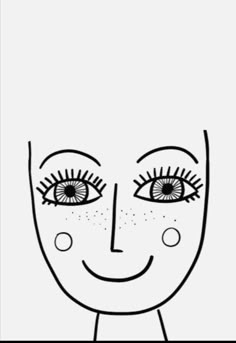 a black and white drawing of a woman's face with large lashes on her eyes