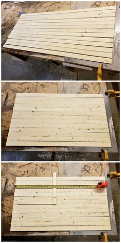 two pictures showing how to make a bench out of plywood and wood planks