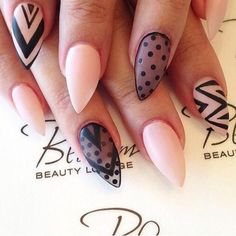 Almond nail art Nails With Black, Prom Nail Designs, Almond Nail Art, Nail Art Gel, Almond Nails Designs, Nails Polish, Get Nails, Sheer Overlay