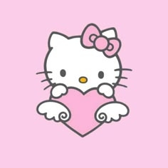 a hello kitty holding a heart on a pink background