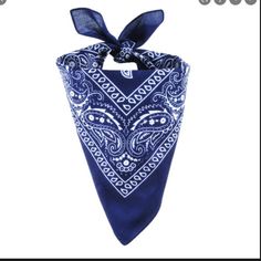 the bandana is blue with white designs