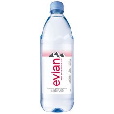 a bottle of water that is on a white background with the word vein written in red and blue