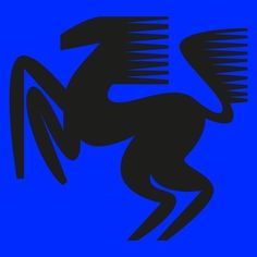 a black and blue image of a stylized horse