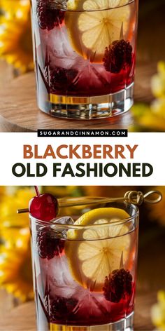 two glasses filled with blackberries and lemons