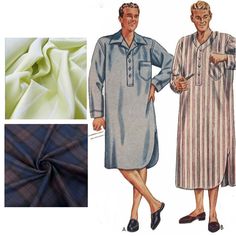 Comfortable and stylish men's long nightshirt. The versatile nightshirt can be finished with either a self faced neck band or a revere collar and in a mid-calf or above the knee length. Why not add a monogrammed initial to the patch pocket for a personalized touch? Offered here as: Digital Download (how to print and assemble). This pattern is also available as a Paper Pattern. https://www.etsy.com/uk/shop/VintagePatternsSewBI?ref=seller-platform-mcnav&search_query=4473 Skill Level: Intermediate Retro Long Sleeve Sleepwear For Home, Nightshirt Pattern, Mens Nightshirts, 1950s Sewing Patterns, Mens Nightwear, Revere Collar, Paper Pattern, Collar Pattern, Stretch Velvet