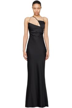 Strap Maxi Dress, The Attico, Dress Gold, Black Chain, Polyester Dress, Black Maxi, Polyester Satin, Satin Dress, Gold Dress